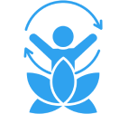 Blue lotus and figure with arrows icon.